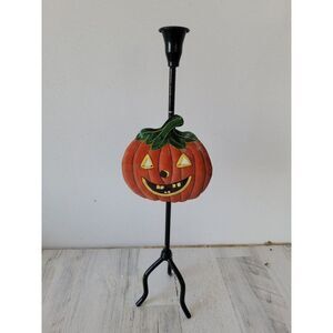 Vintage metal candle stick holder jack-o'-lantern pumpkin Halloween